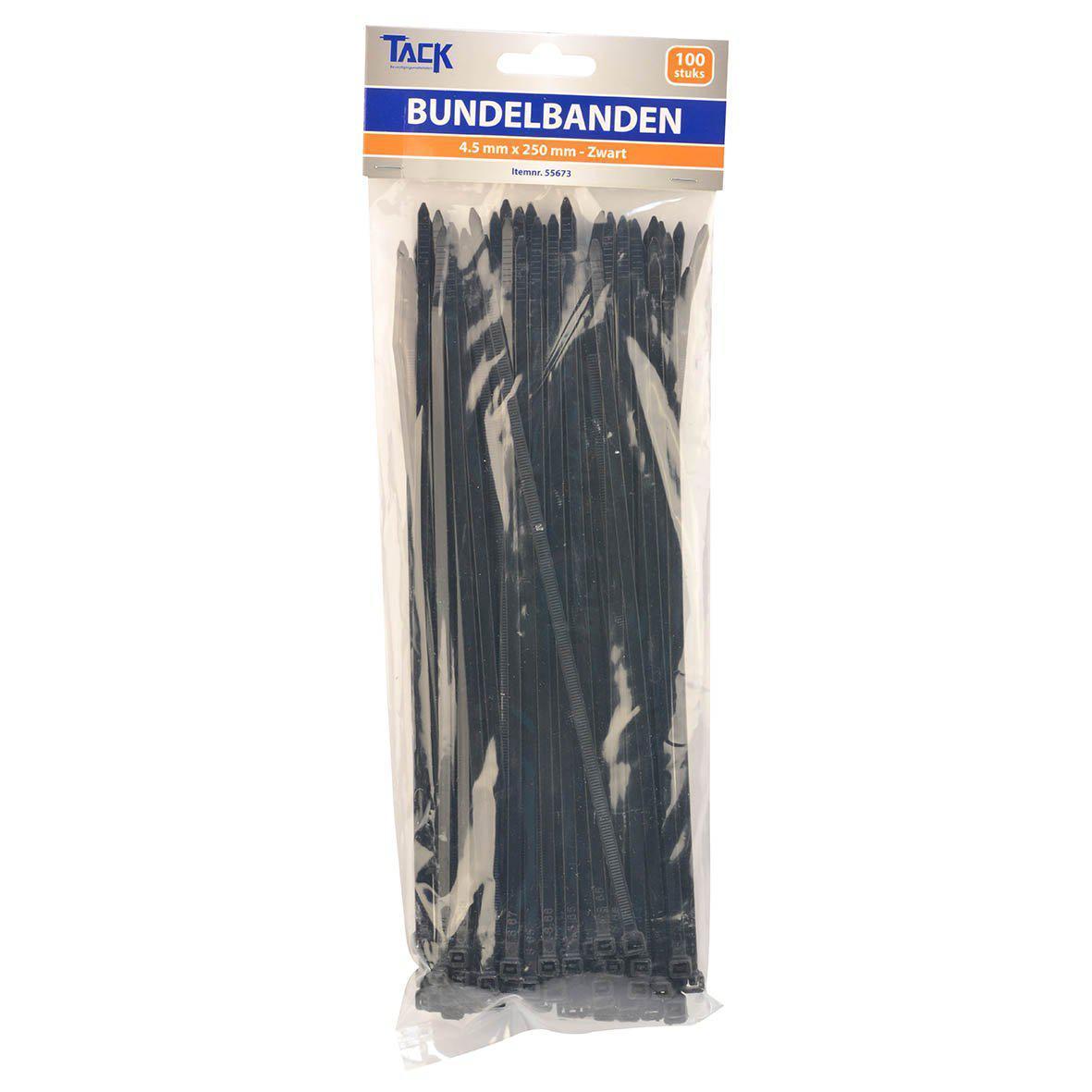Bundelbandje tiewraps 4,5 x 250 mm. 100 st. zwart