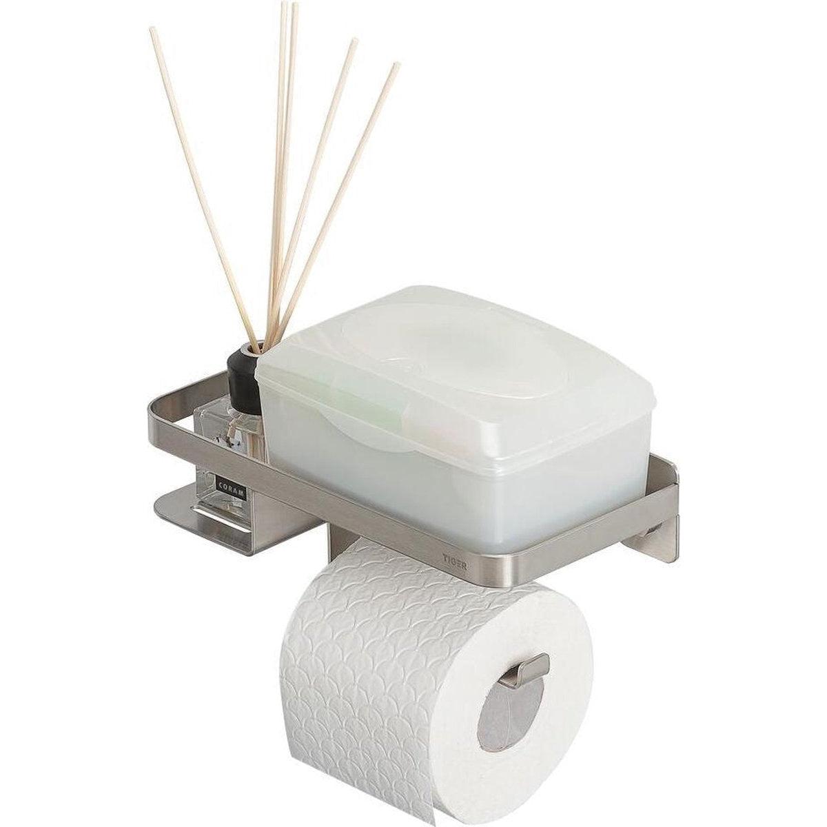 Tiger Caddy toiletrolhouder met planchet RVS geborsteld