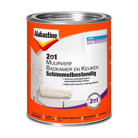 Alabastine muurverf 2in1 badkamer & keuken wit 1l