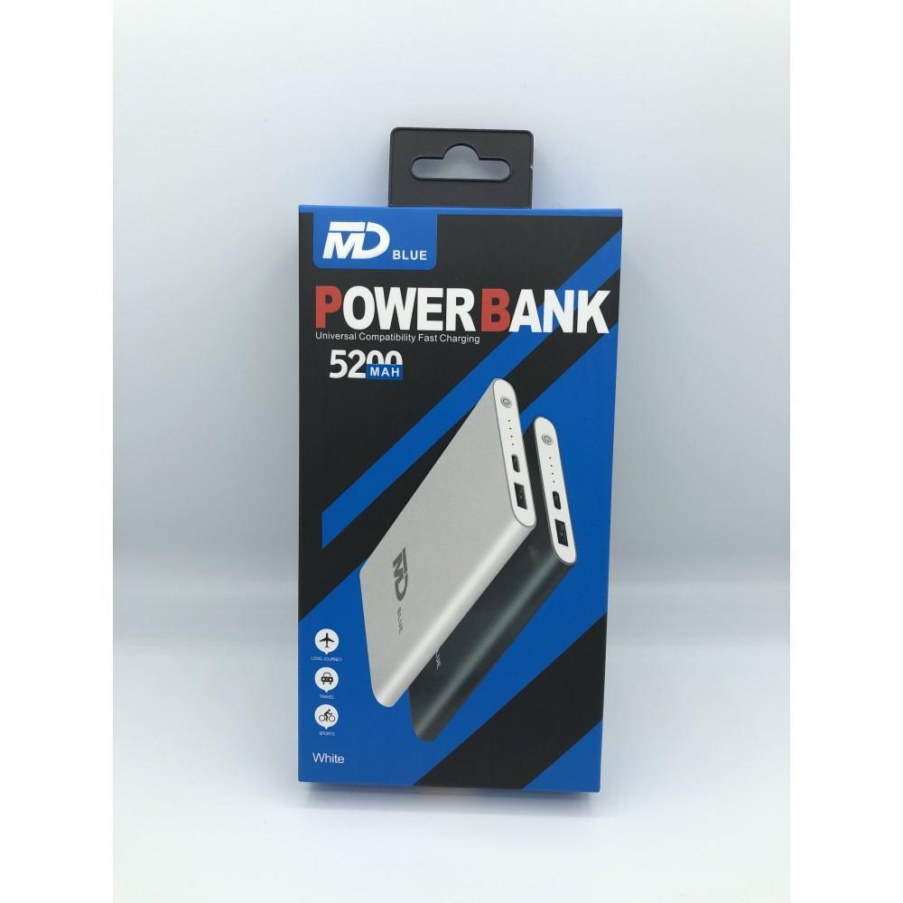 MD BLUE Powerbank 5200 maH + 1 USB wit