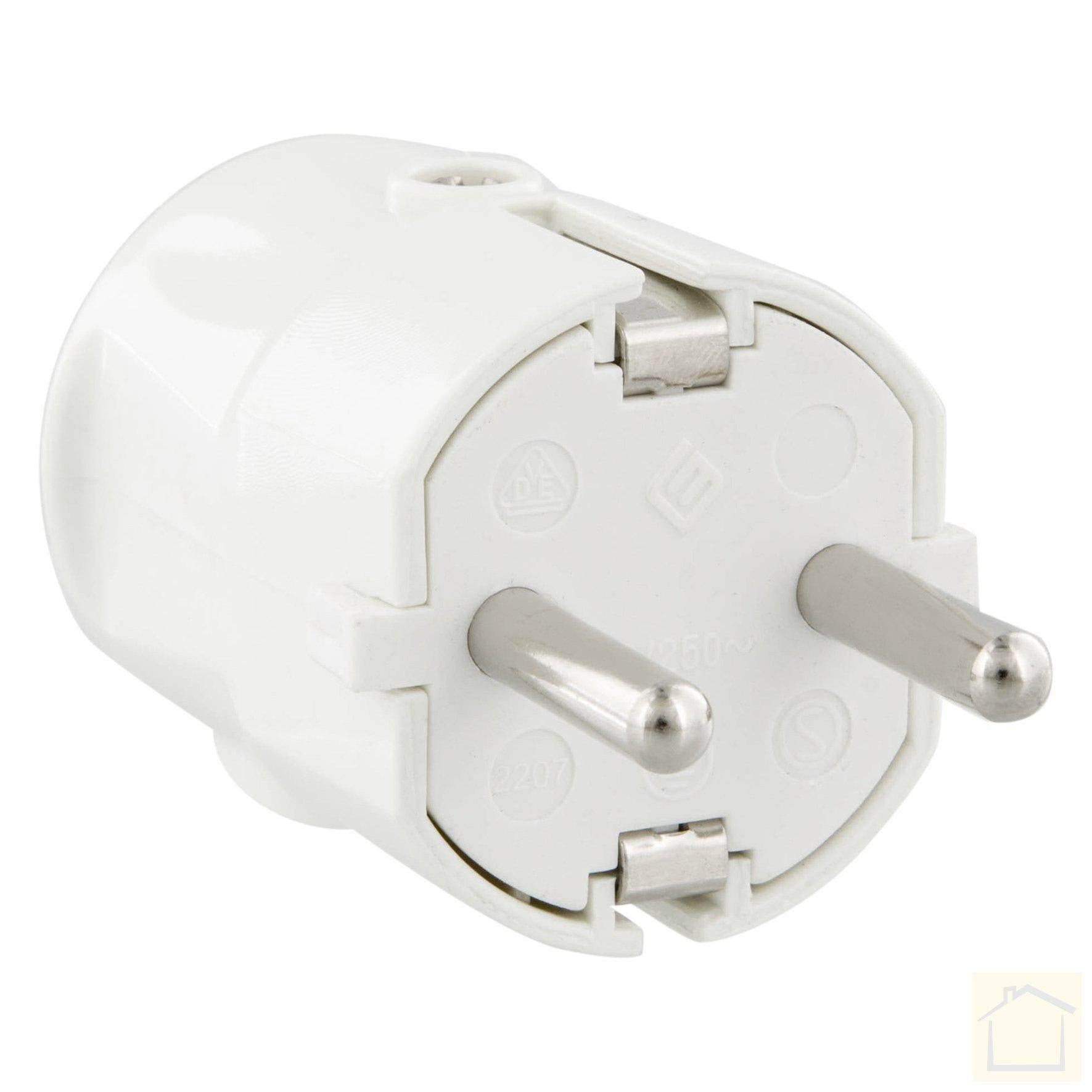 Stekker randaarde, 10/16A, met zij-invoer wit