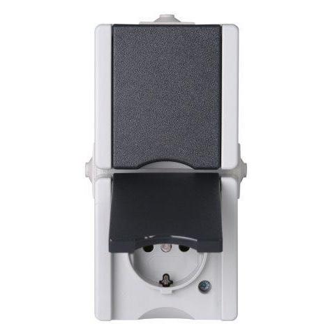 Pro Aqa wandcontactdoos IP44 2V RA vert. Grijs voorbedraad