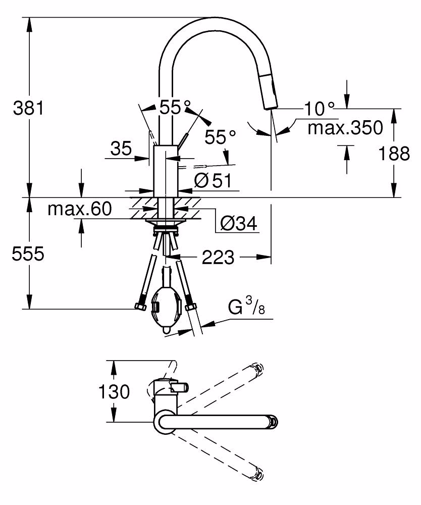Grohe Eurosmart Cosmopolitan keukenmengkraan uittrekbare uitloop chroom