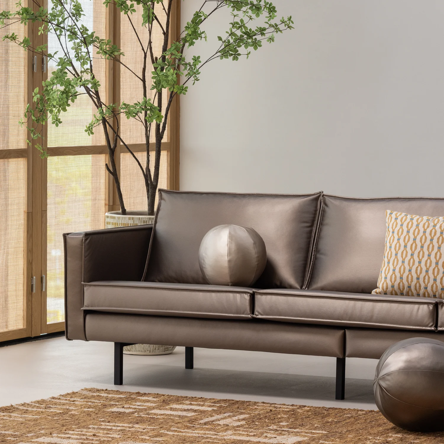 WOOOD Rodeo 3-zits bank metallic koper bruin