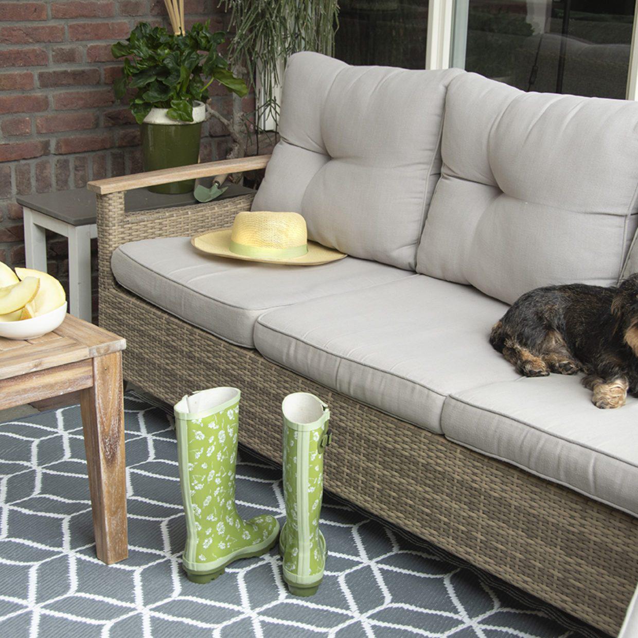 Esschert Design Tuintapijt grafisch beige/wit 180x121 cm.