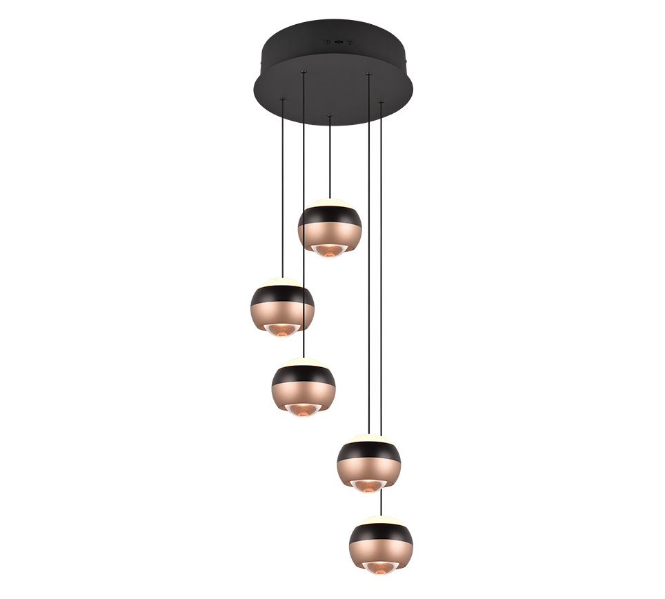 Trio Select hanglamp Orbit 5-lichts metaal mat zwart rond