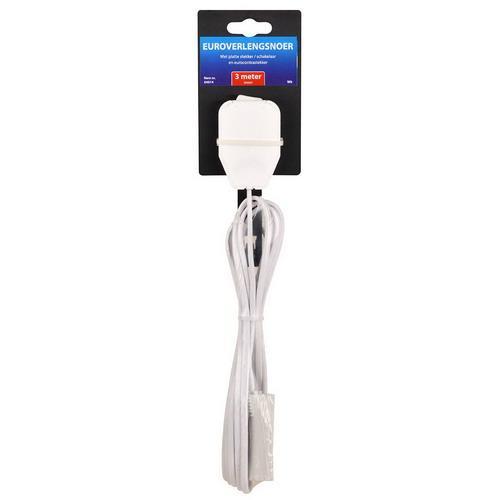 Euro verlengsnoer 3 meter 2x0.75 mm. plat haaks wit
