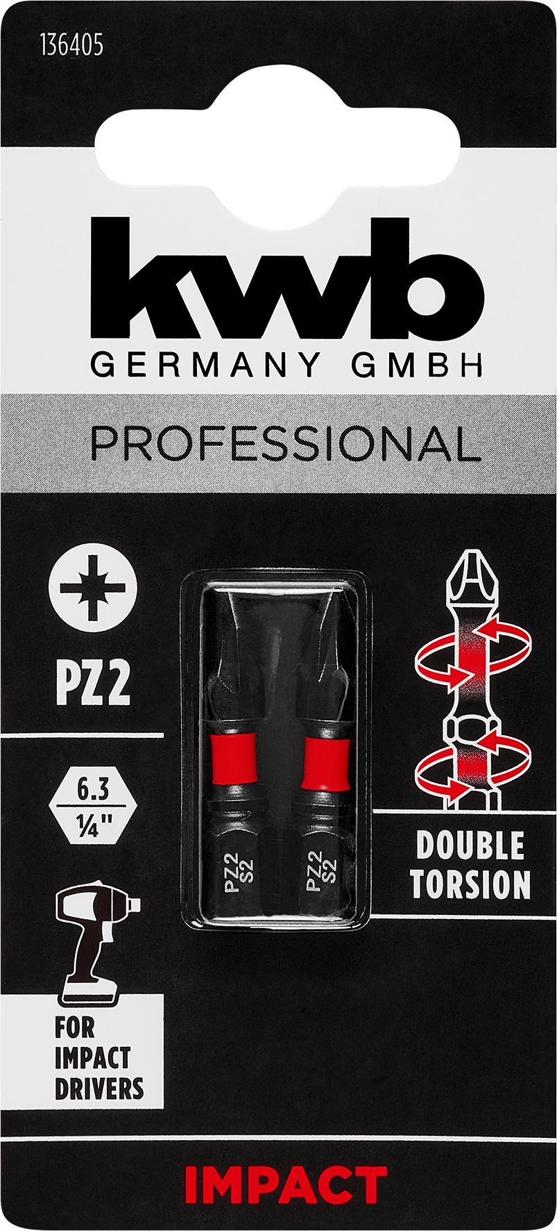 KWB Double Torsion Bits PZ2 30 mm - 2 stuks