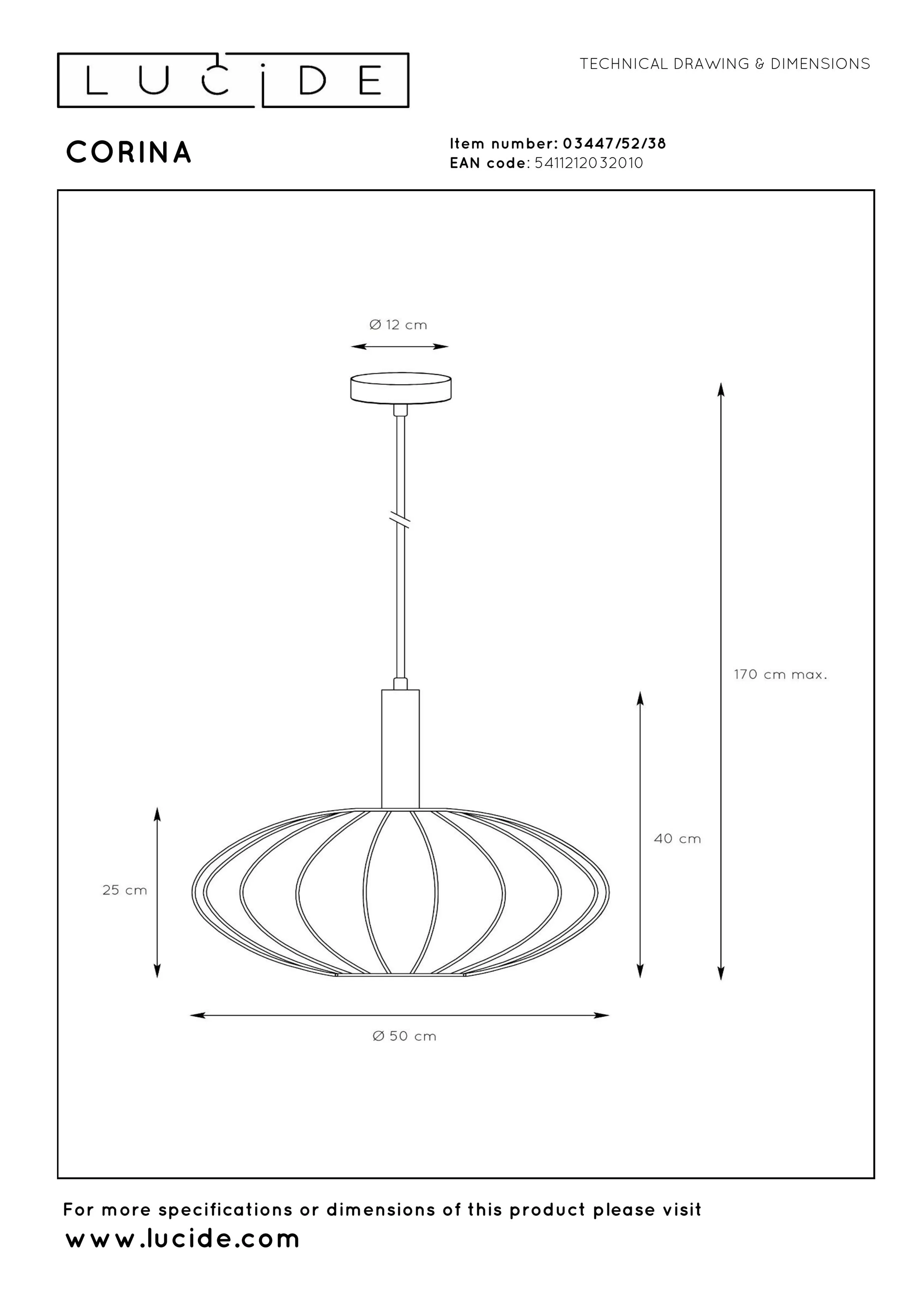 Lucide CORINA - Hanglamp - Ø 50 cm - 1xE27 - Beige
