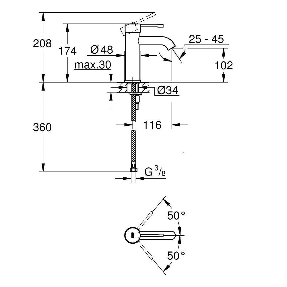 Grohe Essence S-Size wastafelmengkraan RVS
