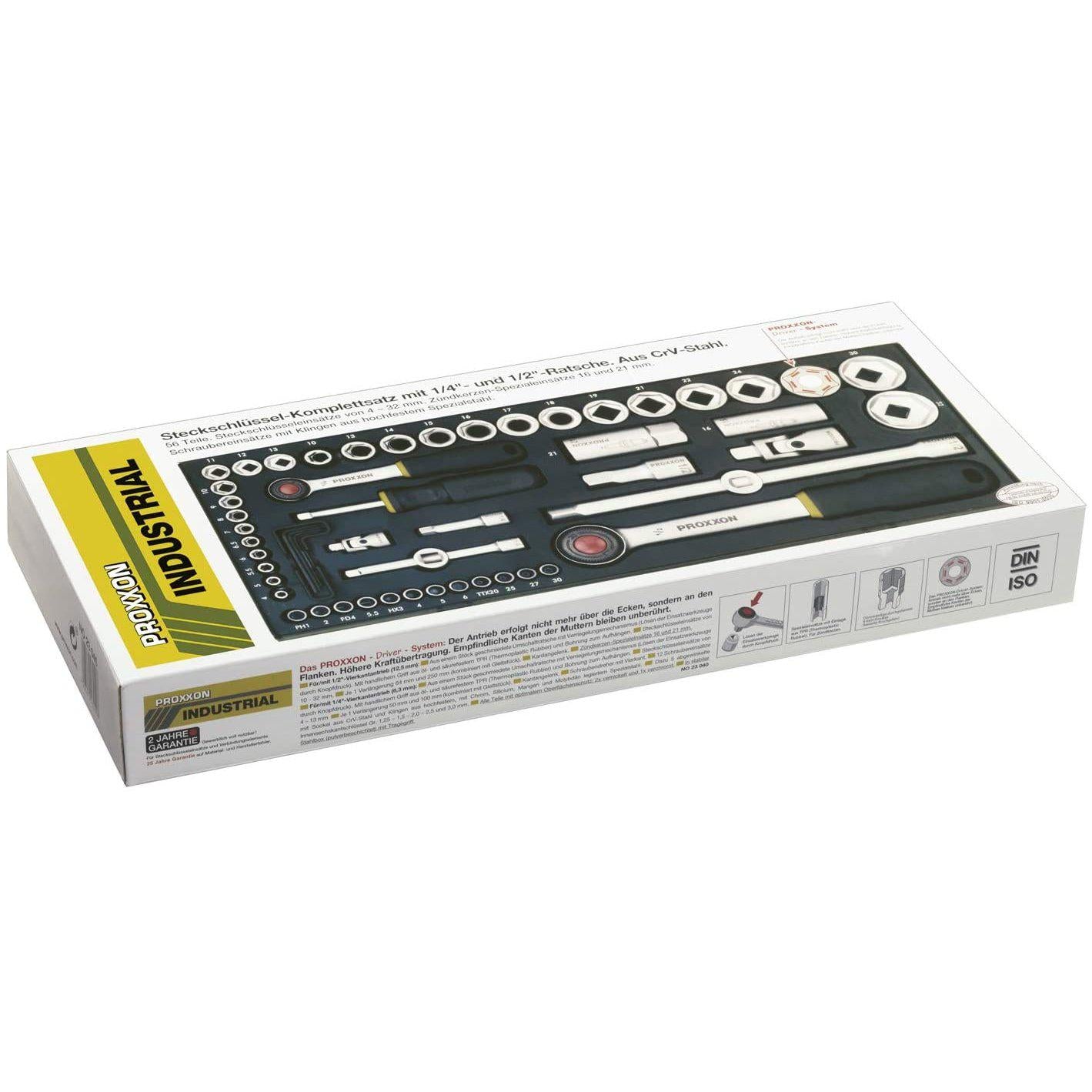 Proxxon dopsleutelset 1/4" + 1/2" 56-delig