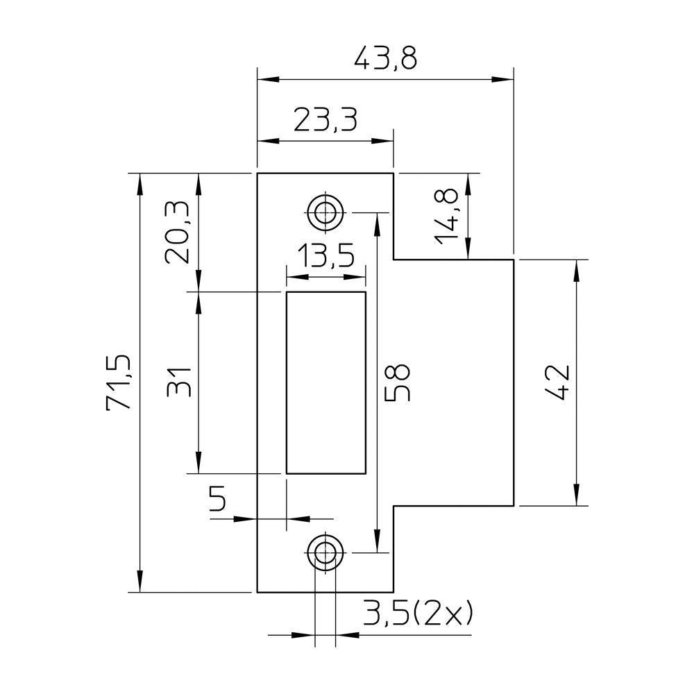 Nemef sluitplaat voor loopslot, stompe deur, links en rechts, verzinkt