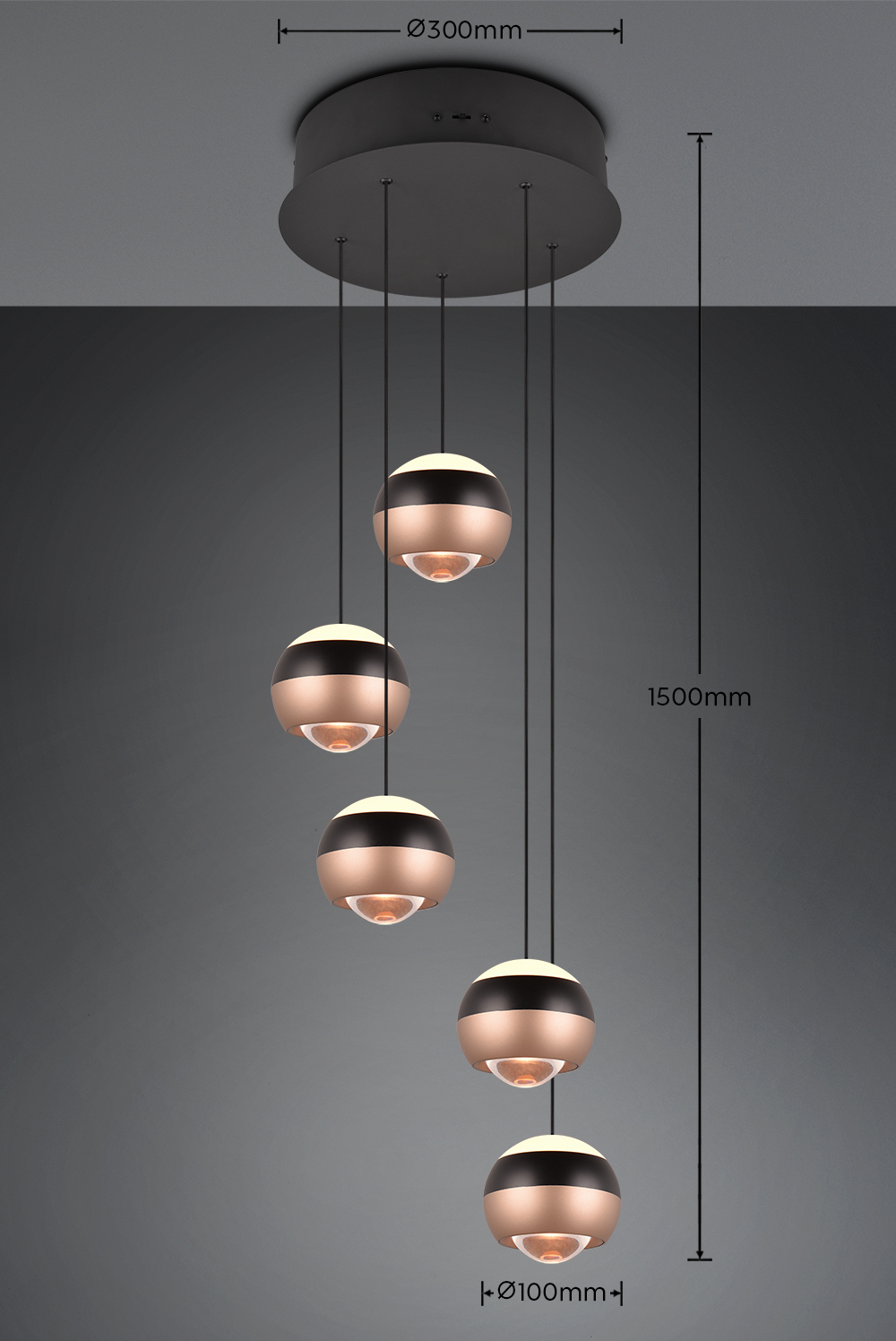 Trio Select hanglamp Orbit 5-lichts metaal mat zwart rond