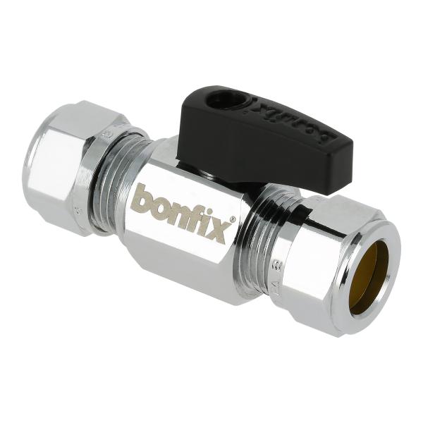 Kogelstopkraan Recht Knel 15x15mm (zwarte knop)