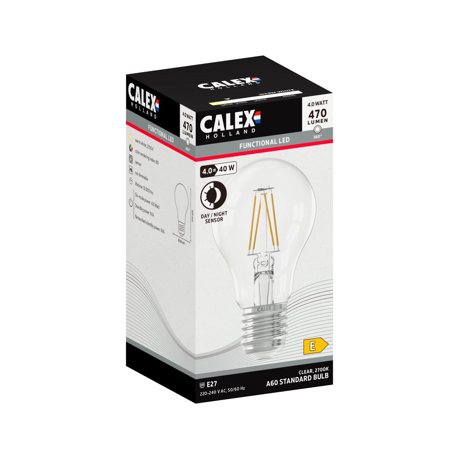 Calex LED standaardlamp E27 4W helder met dag-/nachtsensor