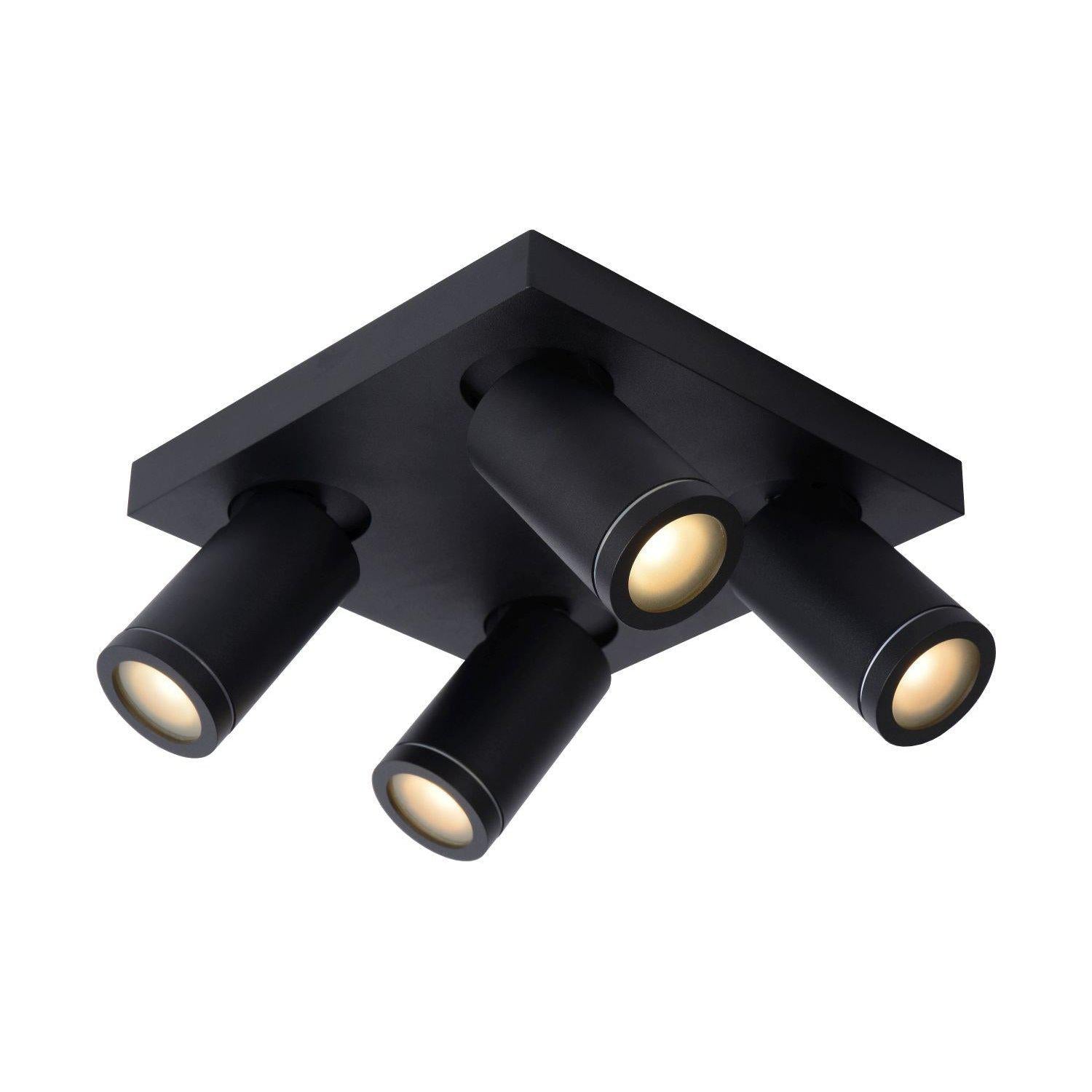 Lucide Taylor plafondspot badkamer LED Dim to warm GU10 4x5W 2200K/3000K IP44 zwart