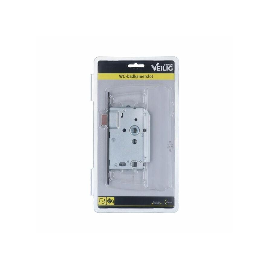 VEILIG BP BSW 12 WC 50 63 174 R20-3 31 L/R, binnendeur vrij- bezetslot 63/8, afgeronde voorplaat zwart gelakt, draairichting 1,2,3,4, incl. set zwart 