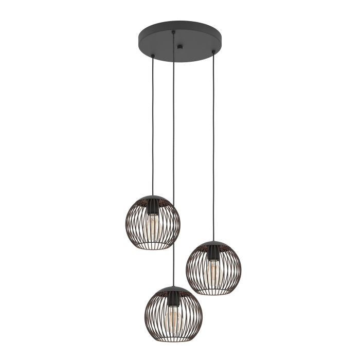 Eglo hanglamp Almanzora 3-lichts zwart/koper