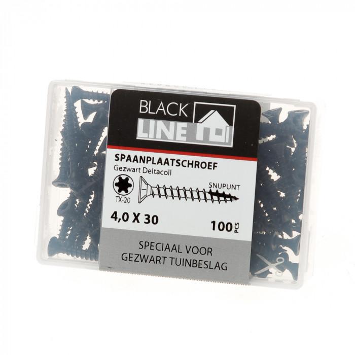 BlackLine spaanplaatschroef HCP zwart PK TX-20 + snijpunt 4.0x30 (100)