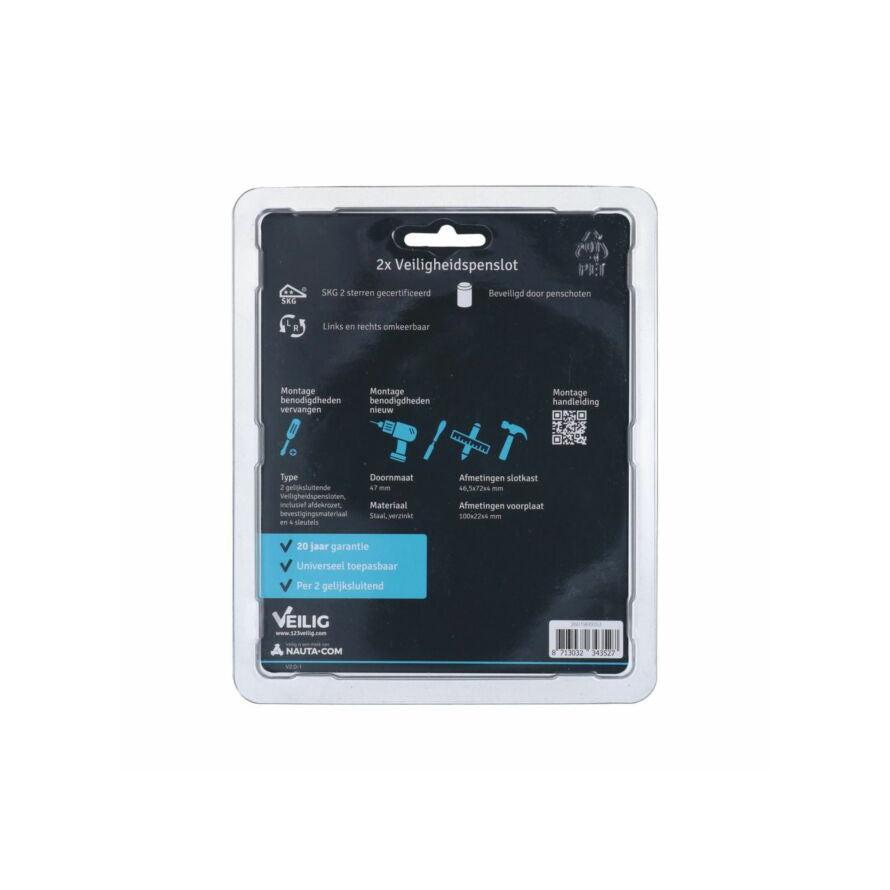 VEILIG Veiligheids penslot 2 gelijksluitend SKG**