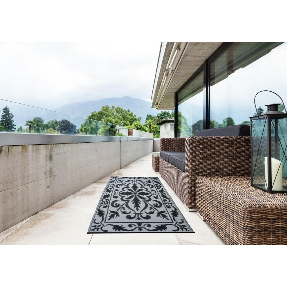 Esschert Design balkontapijt zwart/wit 197,5x72,4 cm.