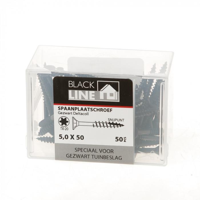 BlackLine spaanplaatschroef HCP zwart PK TX-20 + snijpunt 5.0x50/30 (50)
