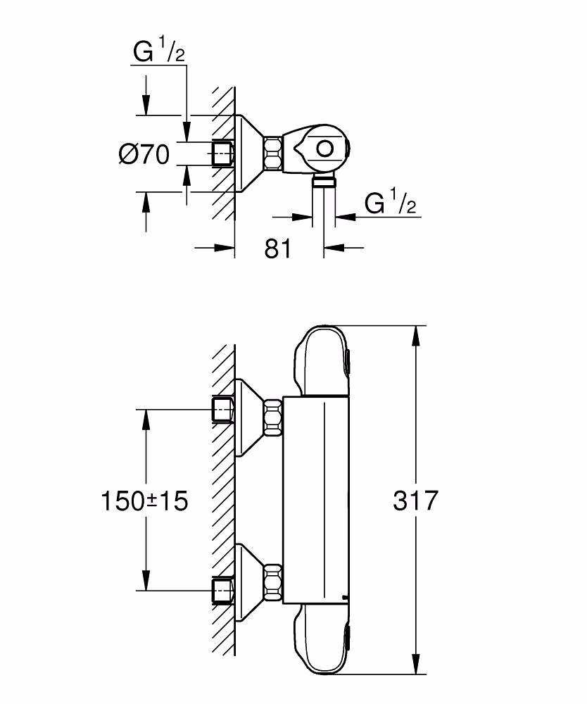Grohe Grohtherm 1000 thermostatische douchemengkraan chroom met koppelingen