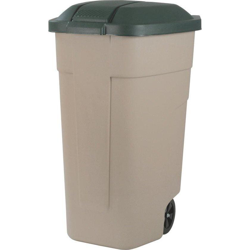 Keter mobiele afvalcontainer 110 liter taupe / donker groen