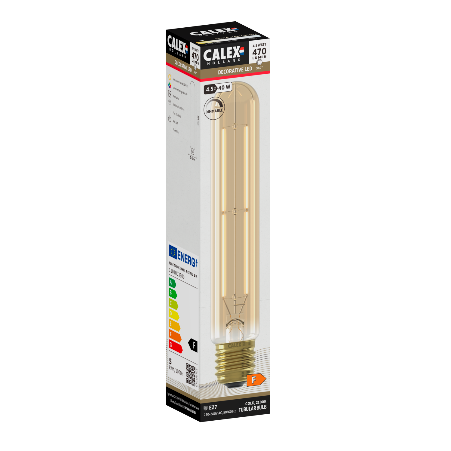 Calex LED buislamp E27 4,5W goud dimbaar