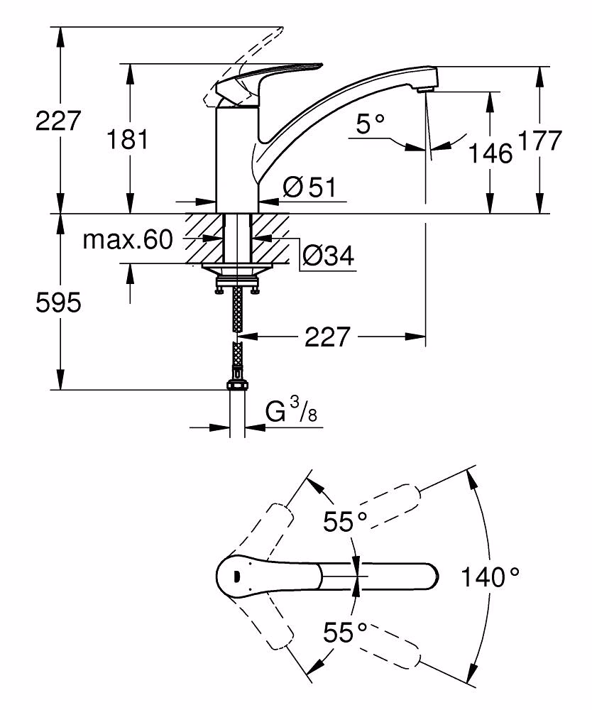 Grohe Eurosmart keukenmengkraan draaibare uitloop