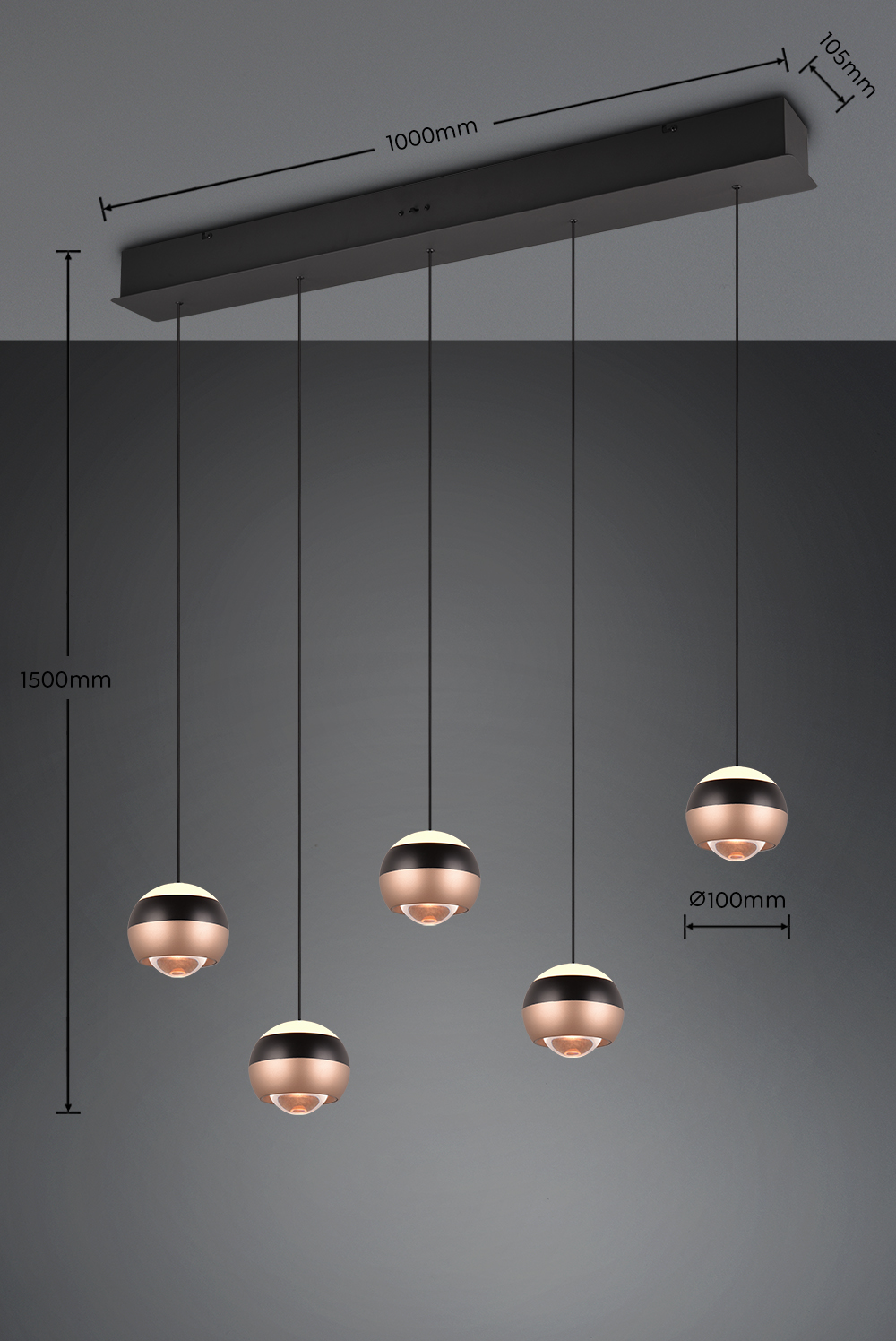 Trio Select hanglamp Orbit 5-lichts metaal mat zwart