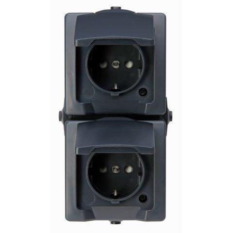 Nautic wandcontactdoos IP44 2V RA vert. bedraad antraciet