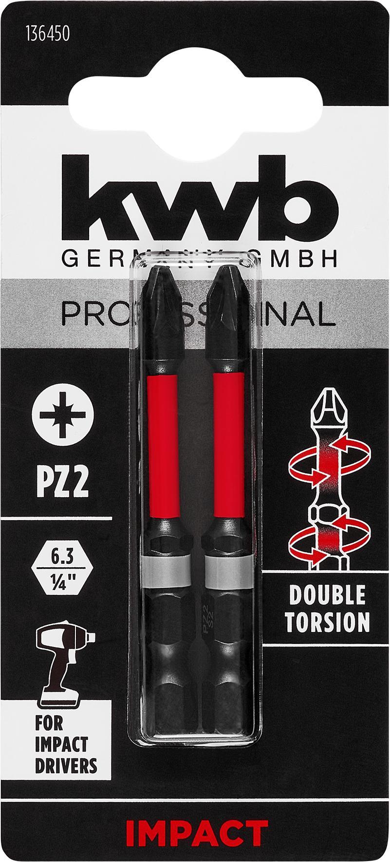 KWB Double Torsion Bits PZ2 60 mm - 2 stuks