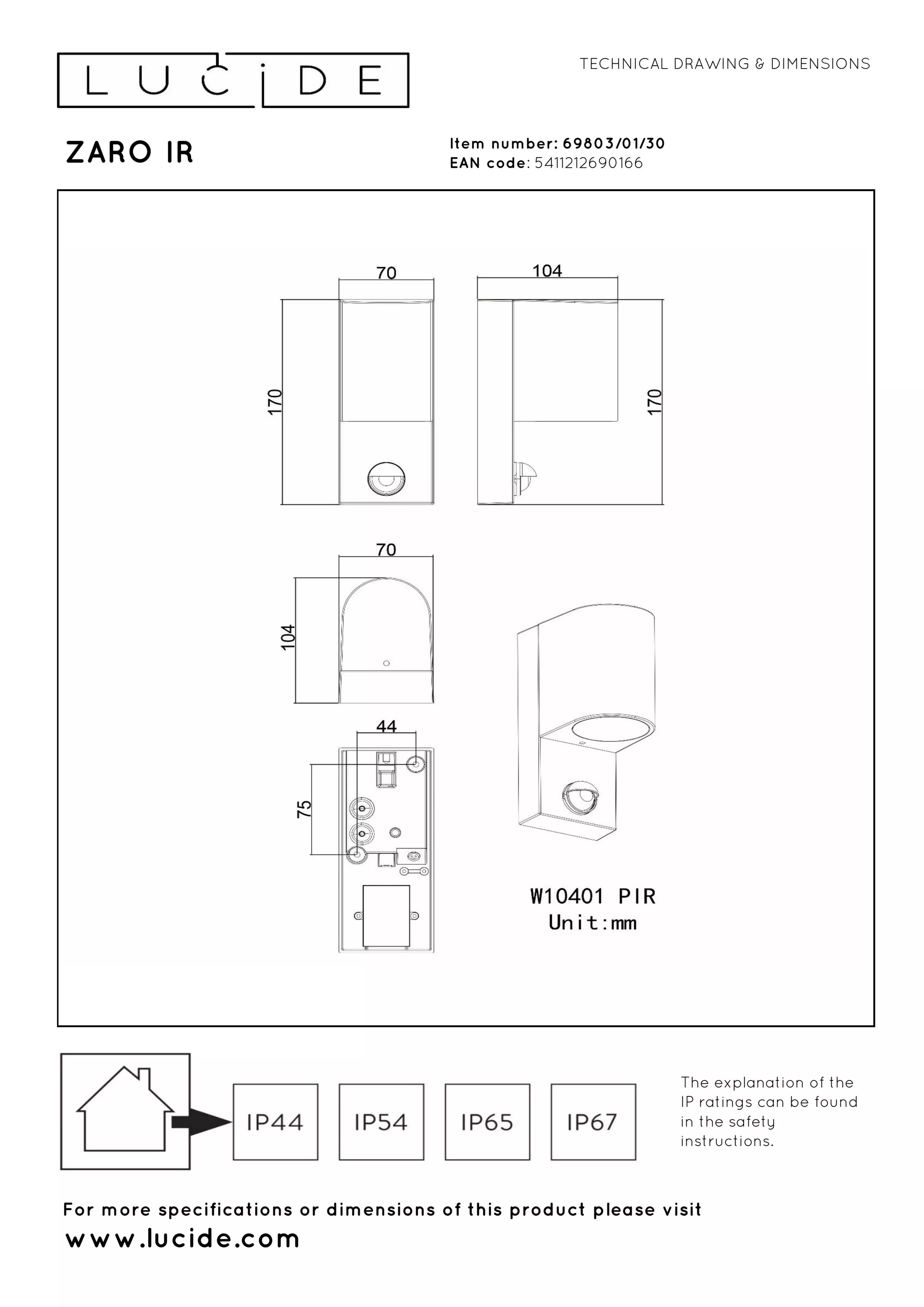 ZARO Wandspot Buiten-Zwart-1xGU10-7W-IP65-Alumin.