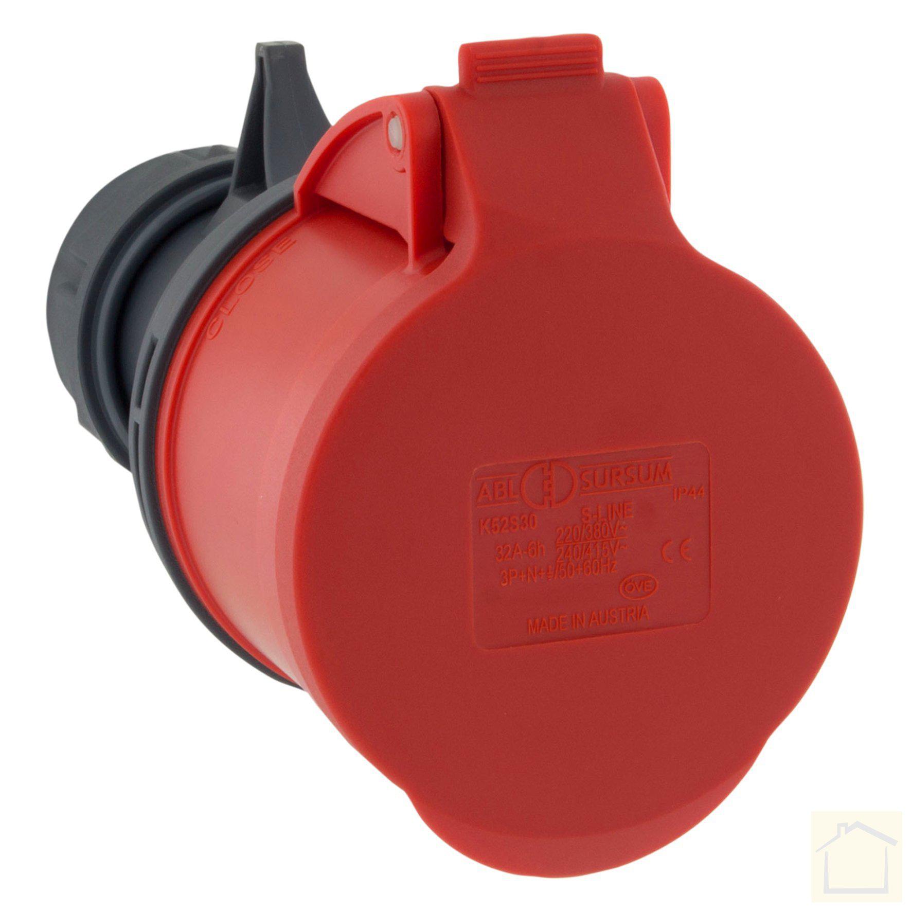 Contrastekker kracht, twist, 4-polig + aarde, 32A, IP44 rood