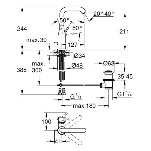 Grohe Essence wastafelmengkraan L-Size chroom